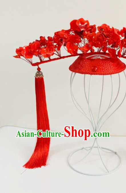 China Ancient Bride Hair Crown Traditional Drama Wedding Hair Accessories Stage Show Tassel Hat Headdress