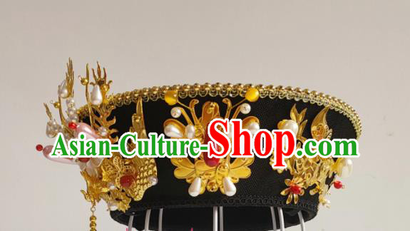 China Ancient Manchu Woman Golden Phoenix Hair Crown Traditional Drama Ruyi Royal Love in the Palace Hair Accessories Qing Dynasty Imperial Consort Hat Headdress