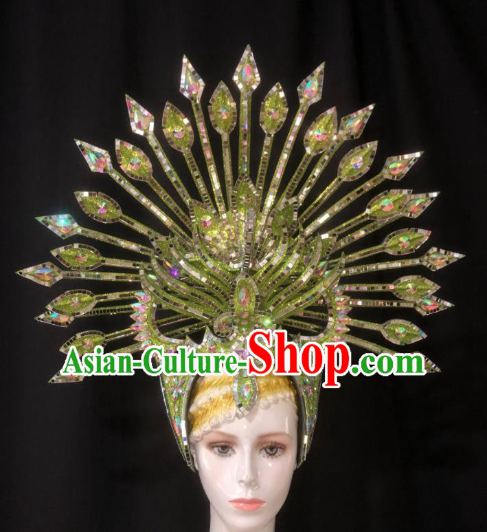 Handmade Brazil Carnival Giant Hat Samba Dance Hair Accessories Stage Show Green Royal Crown Halloween Cosplay Deluxe Headwear