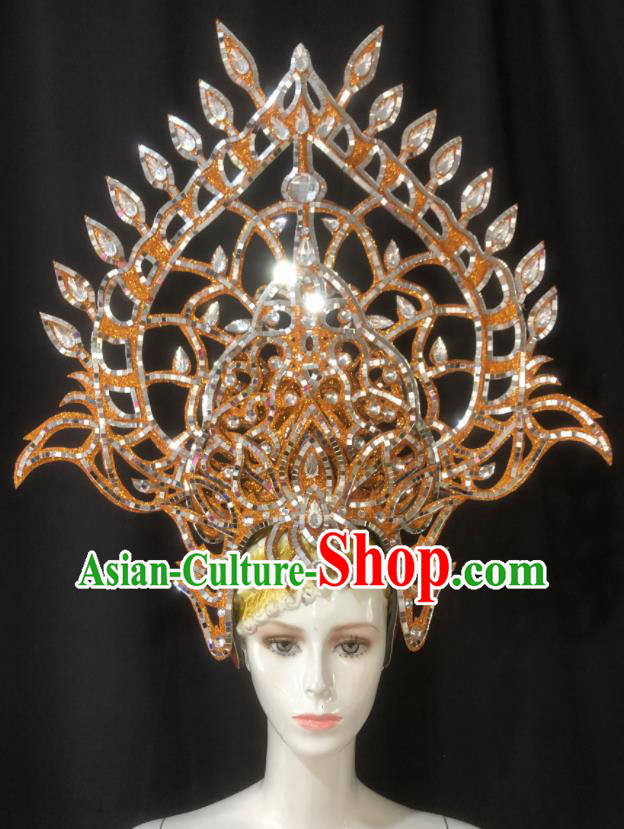 Handmade Halloween Cosplay Deluxe Headwear Brazil Carnival Giant Hat Samba Dance Hair Accessories Stage Show Orange Royal Crown