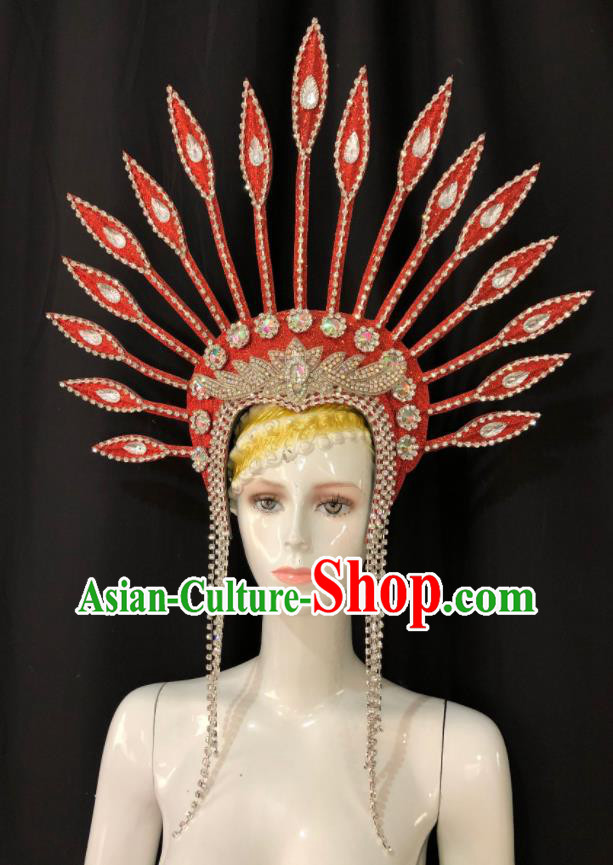Handmade Easter Performance Hair Accessories Halloween Cosplay Queen Deluxe Red Hat Brazil Carnival Giant Headpiece Samba Dance Royal Crown