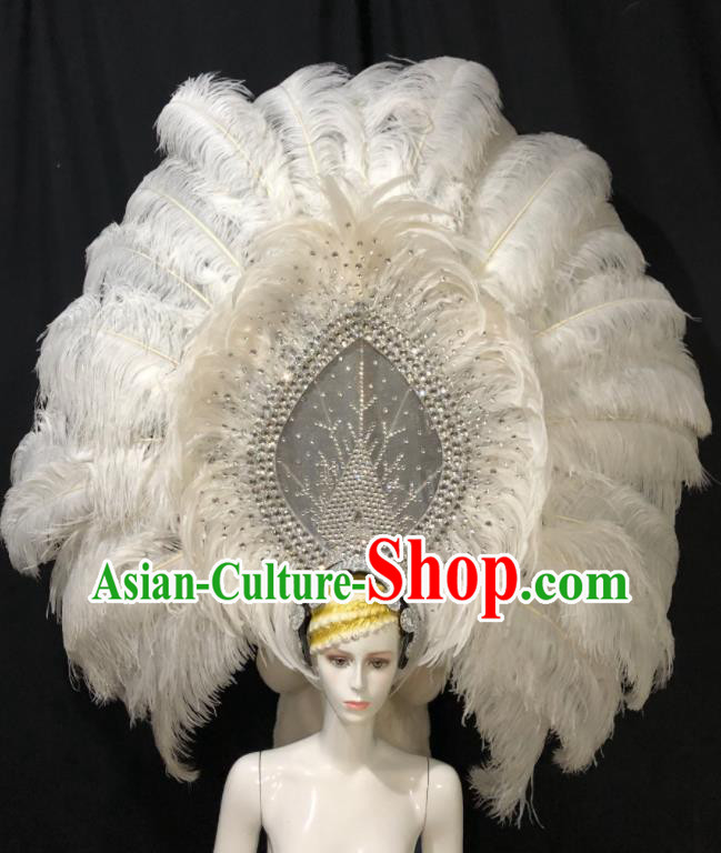 Handmade Samba Dance Royal Crown Easter Performance Hair Accessories Halloween Giant Hat Brazil Carnival Deluxe White Feather Headpiece