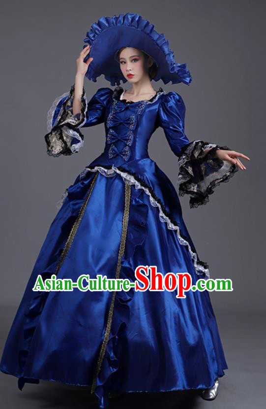 Custom Stage Performance Fashion European Royal Princess Royalblue Full Dress Western Style Clothes Europe Vintage Garment Costume