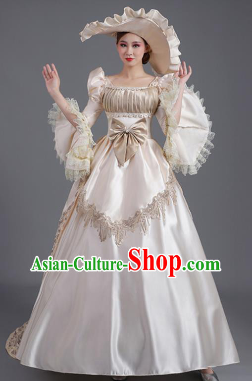 Custom European Noble Lady Champagne Dress Western Medieval Age Court Clothing Europe Vintage Full Dress Stage Performance Fashion