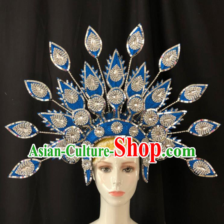 Handmade Halloween Performance Hair Accessories Cosplay Queen Giant Phoenix Coronet Brazil Carnival Deluxe Headpiece Samba Dance Blue Royal Crown