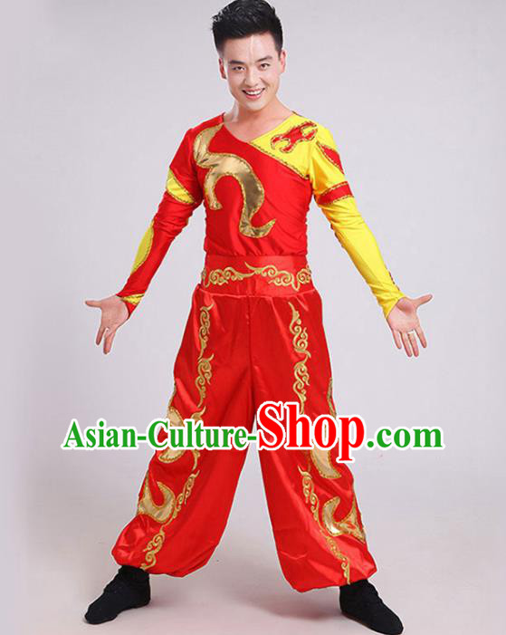 China Opening Dance Garment Costumes Folk Dance Outfits Drum Dance Red Uniforms Male Yangko Dance Clothing