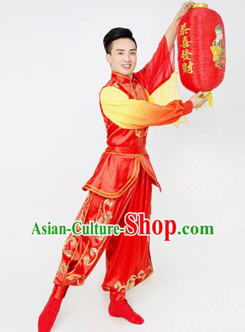 China Drum Dance Uniforms Male Yangko Dance Clothing Opening Dance Garment Costumes Folk Dance Red Outfits