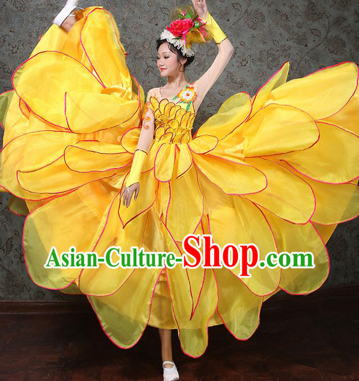 Professional Spring Festival Gala Opening Dance Yellow Dress Modern Dance Clothing Spanish Dance Garment Costume