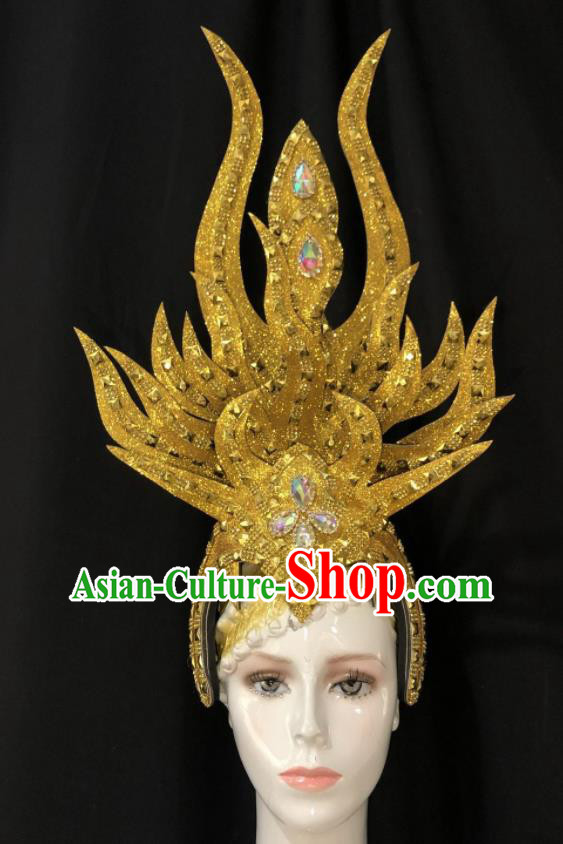 Handmade Halloween Cosplay Giant Golden Royal Crown Brazil Carnival Headdress Samba Dance Deluxe Hair Accessories Easter Parade Headpiece