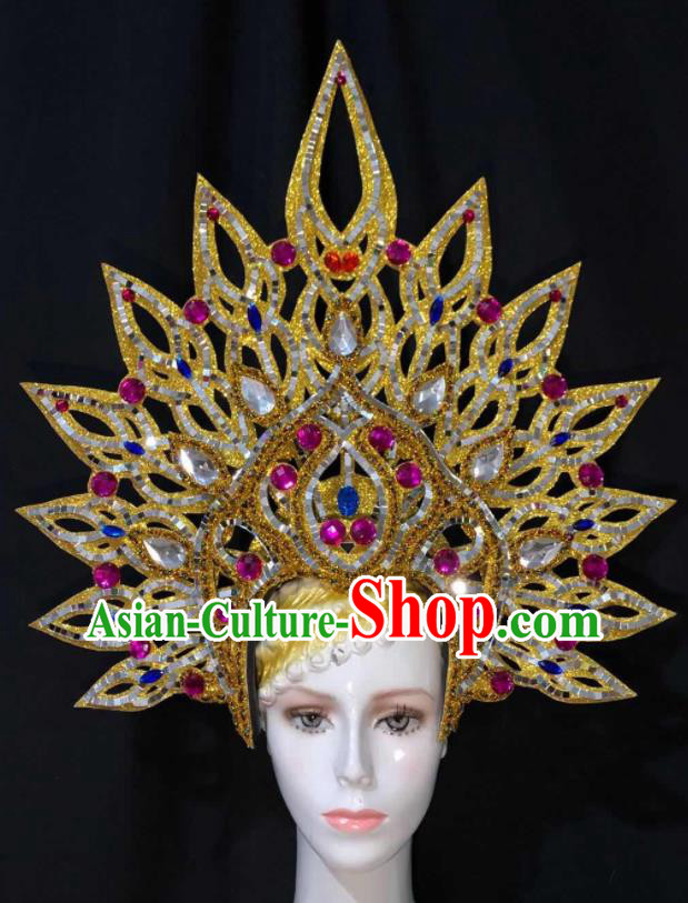 Handmade Easter Parade Headpiece Halloween Cosplay Giant Royal Crown Brazil Carnival Headdress Samba Dance Deluxe Hair Accessories