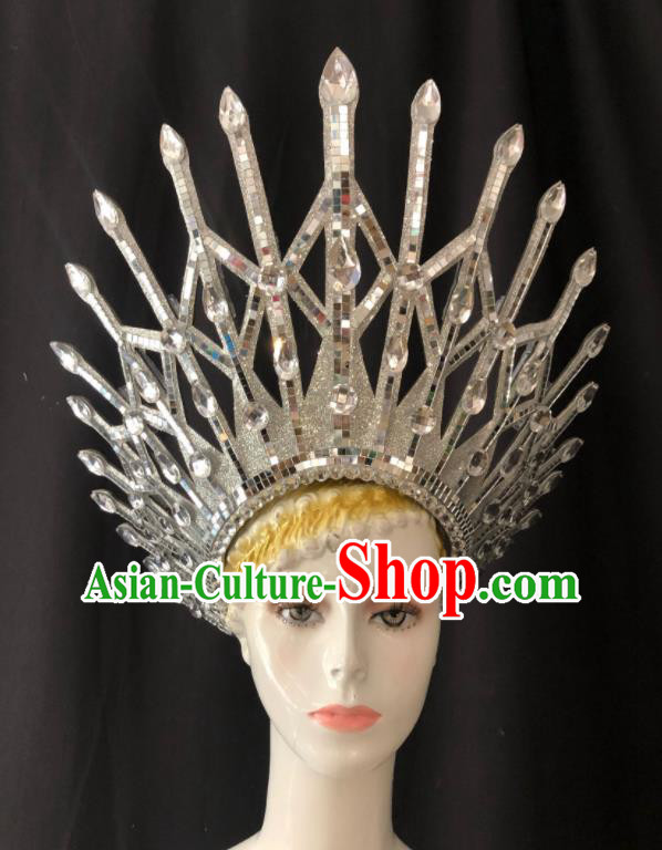 Handmade Halloween Cosplay Queen Argent Royal Crown Brazil Carnival Headdress Samba Dance Deluxe Hair Accessories Easter Parade Headwear