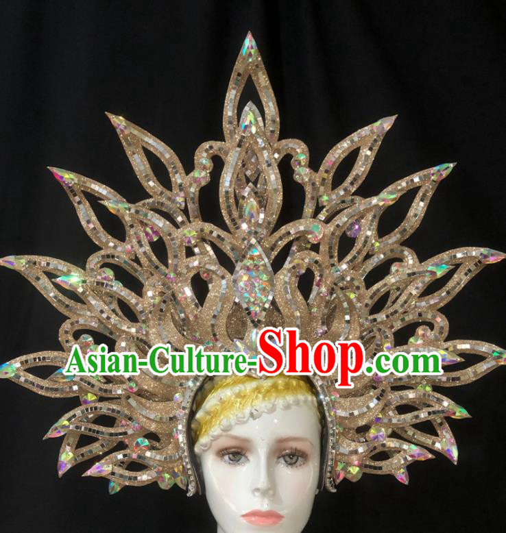 Handmade Cosplay Queen Deluxe Hair Accessories Halloween Stage Show Hat Brazil Parade Giant Headdress Rio Carnival Royal Crown