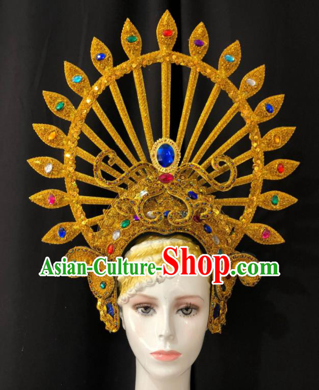 Handmade Easter Parade Deluxe Headwear Halloween Cosplay Queen Royal Crown Brazil Carnival Golden Hat Samba Dance Hair Accessories