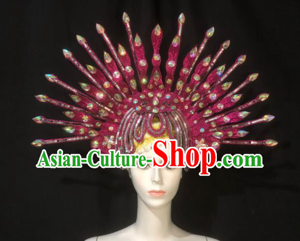 Handmade Brazil Parade Giant Headdress Rio Carnival Rosy Royal Crown Cosplay Queen Deluxe Hair Accessories Halloween Stage Show Hat