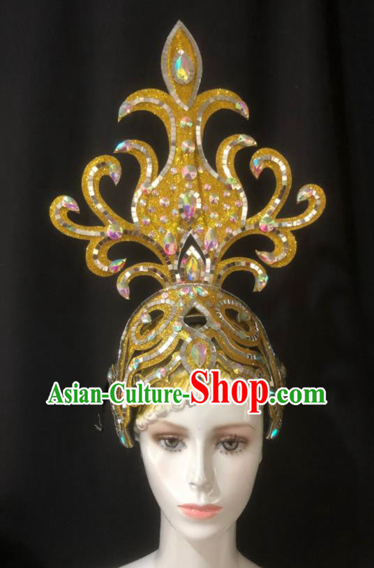 Handmade Halloween Cosplay Deluxe Golden Hat Brazil Parade Giant Headwear Rio Carnival Royal Crown Stage Show Hair Accessories