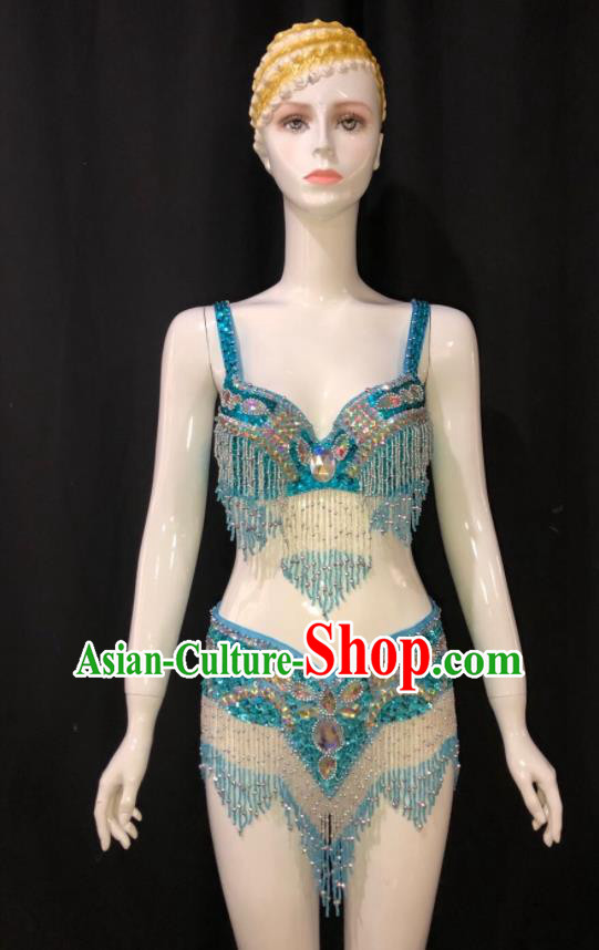 Custom Opening Party Catwalks Clothing Woman Blue Swimsuits Samba Dance Uniforms Brazilian Carnival Costumes