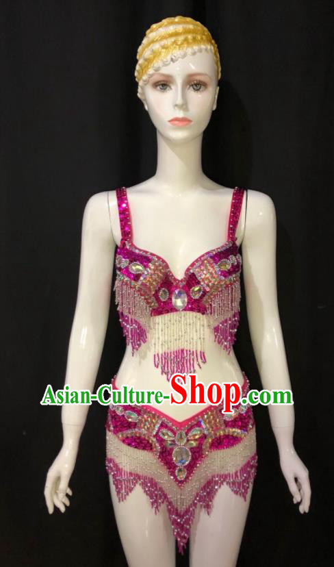 Custom Samba Dance Uniforms Brazilian Carnival Costumes Opening Party Catwalks Clothing Woman Rosy Swimsuits