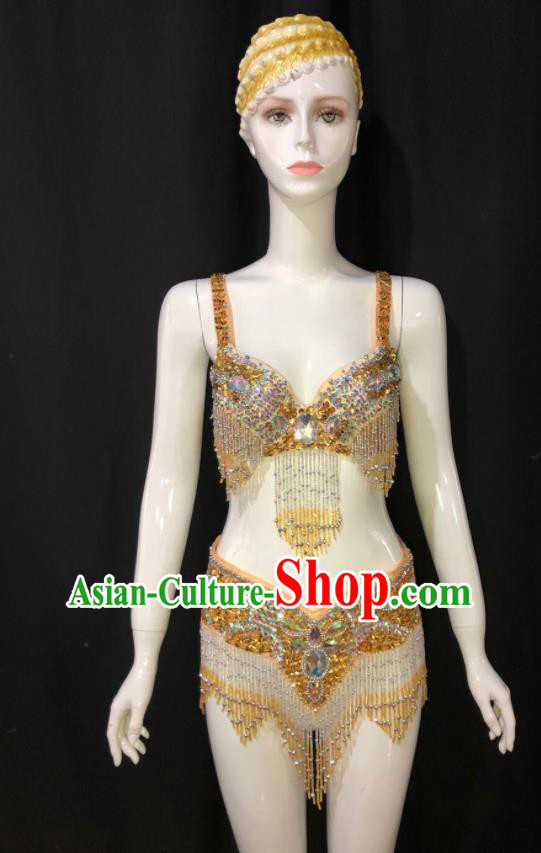 Custom Brazilian Carnival Parade Costumes Opening Show Clothing Woman Catwalks Swimwear Samba Dance Yellow Uniforms