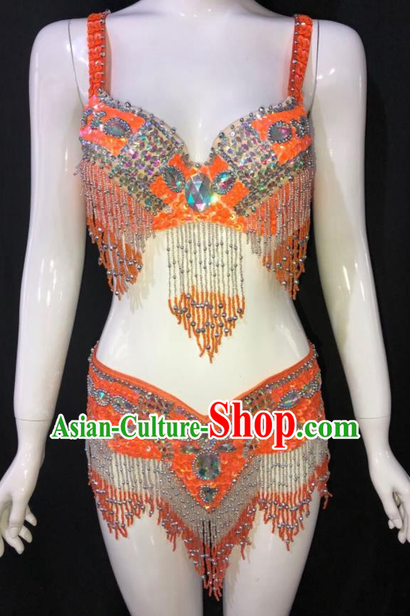 Custom Opening Show Clothing Woman Catwalks Swimwear Samba Dance Orange Uniforms Brazilian Carnival Parade Costumes