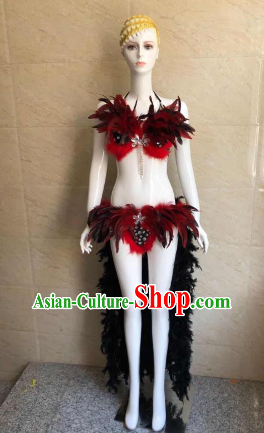Custom Brazilian Carnival Uniforms Party Show Clothing Woman Catwalks Black Feather Swimwear Samba Dance Costumes