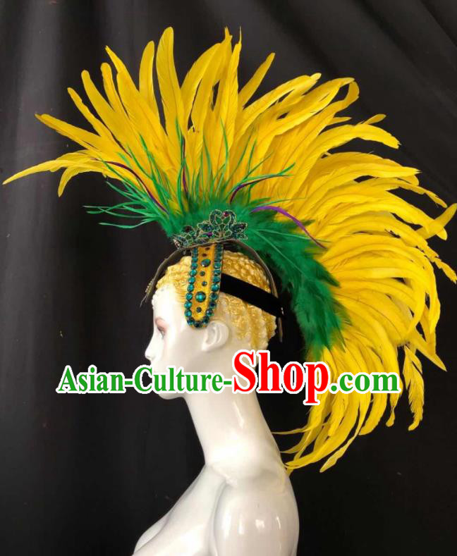 Professional Stage Performance Hat Rome Knight Headwear Halloween Cosplay Warrior Yellow Feather Helmet Easter Hair Decorations