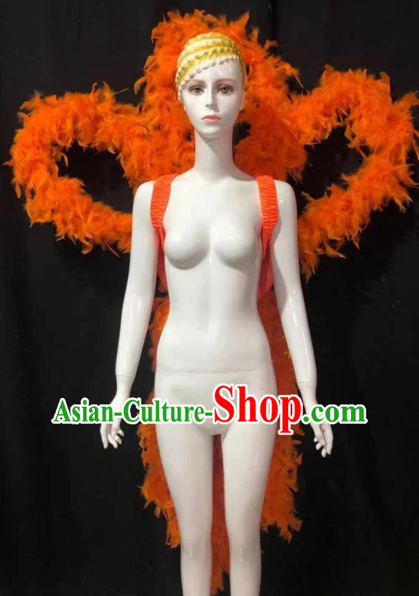 Professional Opening Dance Butterfly Wings Decorations Catwalks Deluxe Orange Feathers Back Accessories Brazilian Carnival Props
