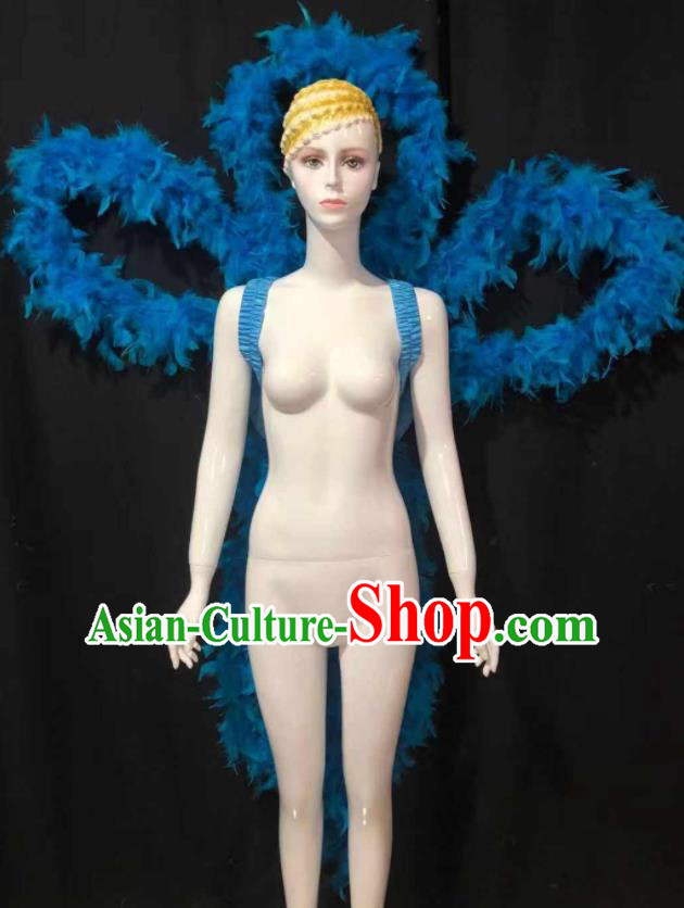 Professional Catwalks Deluxe Butterfly Wings Back Accessories Brazilian Carnival Parade Props Samba Dance Blue Feathers Decorations