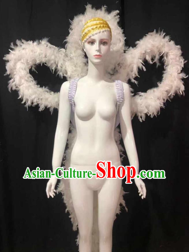 Professional Brazilian Carnival Parade White Feather Back Decorations Samba Dance Deluxe Butterfly Wings Accessories Catwalks Props