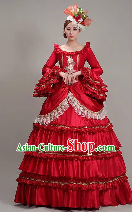 Custom European Stage Performance Clothing Western Court Red Dress Vintage Garment Costume Europe Noble Woman Fashion