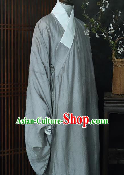 China Ancient Taoist Blue Hanfu Robe Traditional Ming Dynasty Male Scholar Historical Clothing