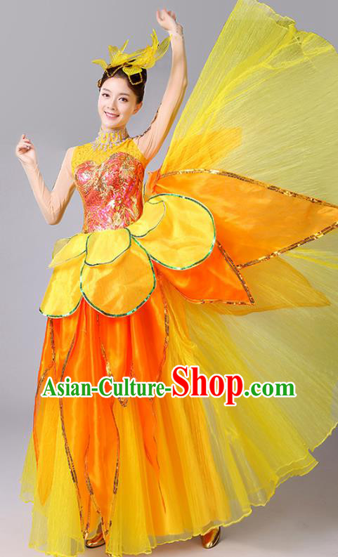 Professional China Modern Opening Dance Clothing Spring Festival Gala Lotus Dance Yellow Dress Woman Group Dance Fashion