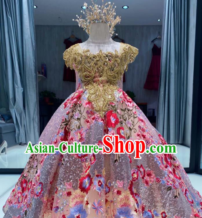 Top Children Stage Performance Evening Dress Girl Catwalks Show Embroidered Clothing Christmas Princess Formal Garment