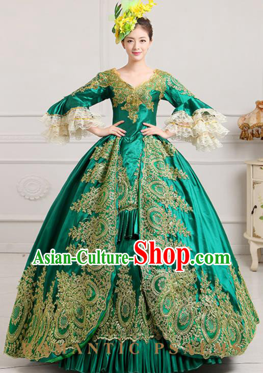 Custom European Vintage Full Dress Western Court Woman Fashion Drama Countess Green Dress Europe Female Clothing