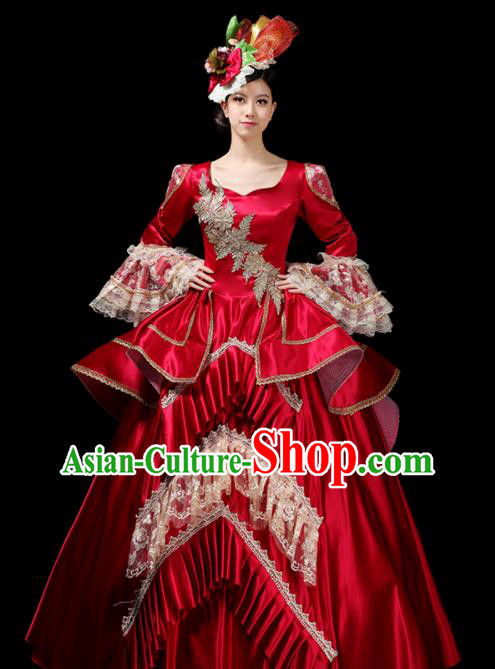 Custom Europe Countess Clothing European Medieval Red Full Dress Drama Performance Fashion Western Woman Catwalks Dress