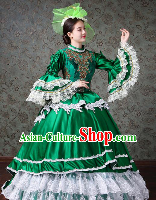 Custom Europe Noble Miss Clothing Catwalks Green Trailing Full Dress European Performance Dress Western Vintage Fashion