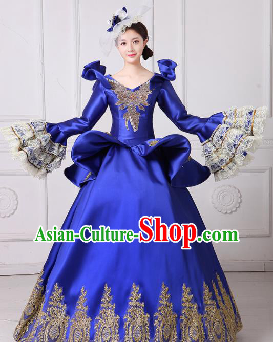 Custom Europe Royal Princess Clothing Catwalks Royalblue Full Dress European Queen Dress Western Vintage Fashion