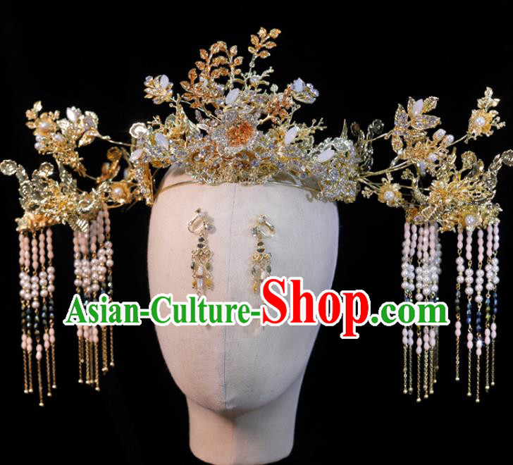Chinese Classical Hair Accessories Handmade Tassel Phoenix Coronet Ancient Bride Tassel Hair Crown Wedding Headpieces