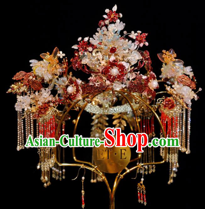 Chinese Xiuhe Suits Headdress Handmade Tassel Phoenix Coronet Classical Wedding Hair Accessories Ancient Bride Headpieces