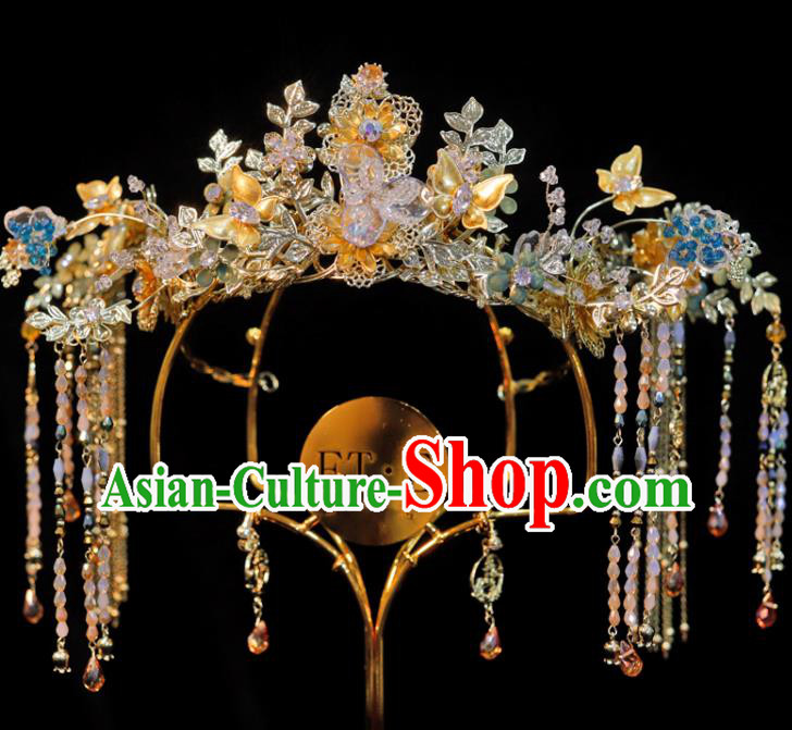 Chinese Wedding Tassel Phoenix Coronet Classical Headpieces Handmade Hair Accessories Ancient Bride Hair Crown