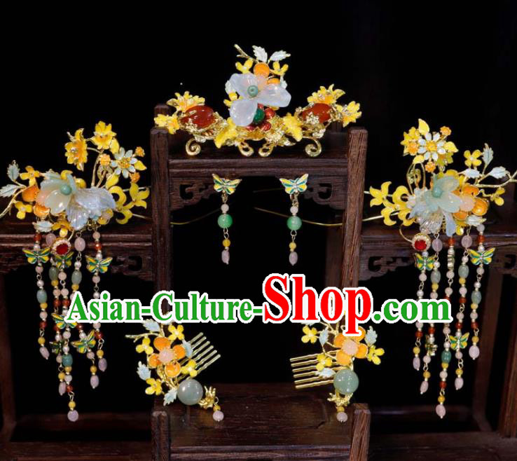 Chinese Handmade Wedding Hair Accessories Ancient Bride Hair Combs Classical Tassel Hairpins XiuHe Headpieces
