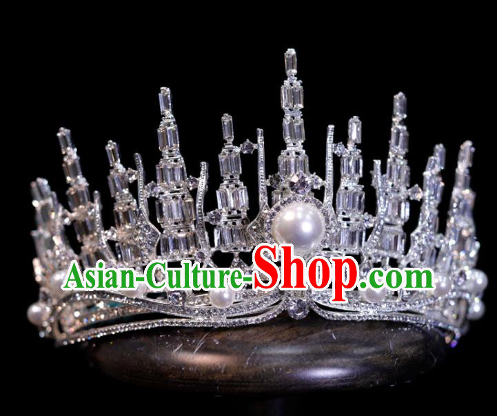 Top Grade Handmade Wedding Tiara Bride Zircon Headpiece Crystal Royal Crown Princess Hair Accessories