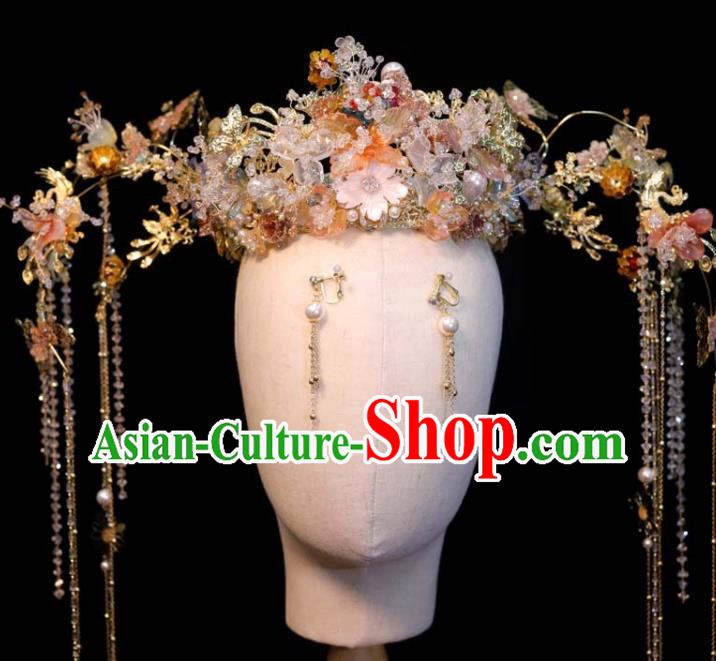 Chinese Classical Tassel Phoenix Coronet XiuHe Headpieces Handmade Wedding Hair Accessories Ancient Bride Flowers Hair Crown