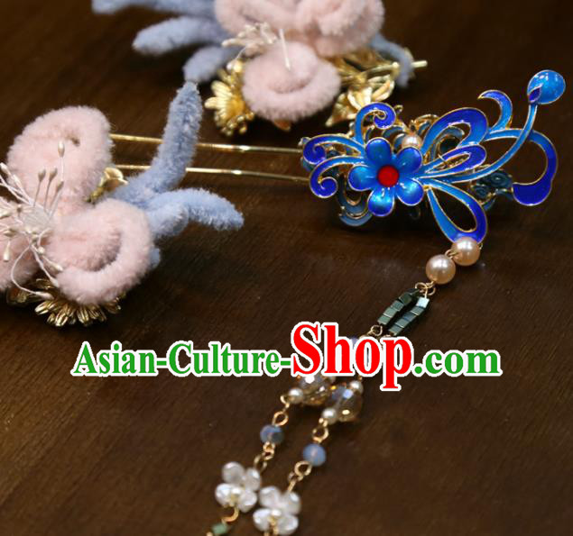China Handmade Ming Dynasty Wedding Hair Accessories Traditional Hanfu Tassel Hairpin Ancient Bride Cloisonne Hair Stick