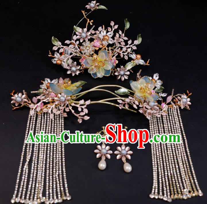 Chinese XiuHe Suits Hair Accessories Ancient Bride Hair Crown Classical Tassel Hairpins Handmade Wedding Headpieces
