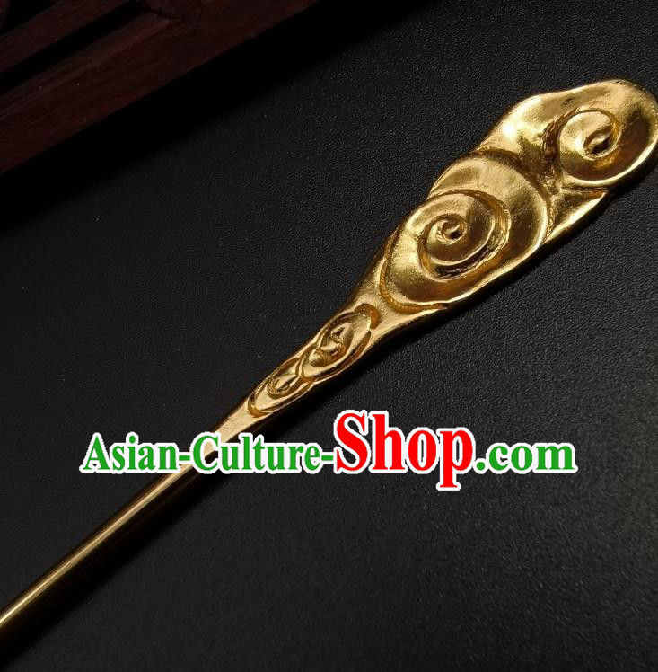 Chinese Classical Golden Hair Stick Handmade Cheongsam Headpiece Traditional Hanfu Hair Accessories Carving Cloud Hairpin