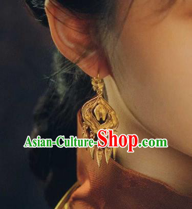 Handmade China Ming Dynasty Silver Ear Jewelry Wedding Golden Earrings Classical Gilding Ear Accessories