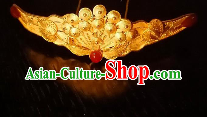 Chinese Ancient Empress Peacock Hairpin Classical Gilding Hair Crown Handmade Ming Dynasty Headpiece Traditional Wedding Hair Accessories