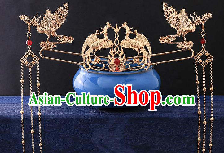 Chinese Ancient Princess Hair Crown and Hairpins Classical Wedding Phoenix Coronet Handmade Ming Dynasty Headdress Traditional Hanfu Hair Accessories