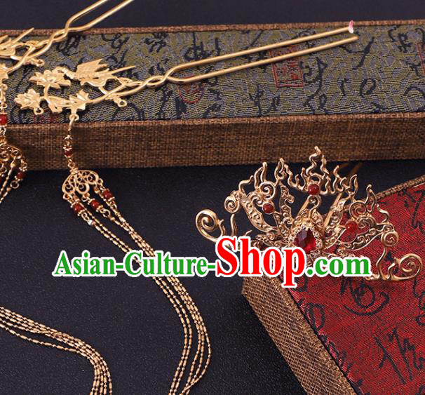Chinese Handmade Ming Dynasty Headdress Traditional Hanfu Hair Accessories Ancient Empress Headpieces Classical Wedding Hair Crown and Hairpins
