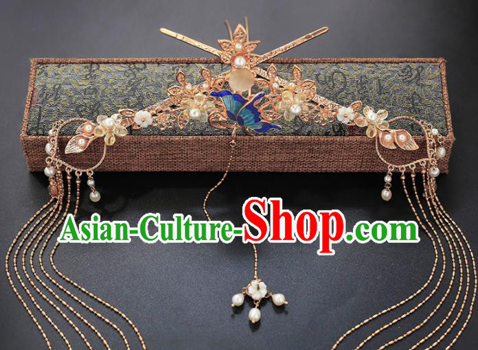 Chinese Traditional Hanfu Hair Accessories Ancient Princess Headpieces Classical Wedding Tassel Hairpins Handmade Ming Dynasty Hair Sticks